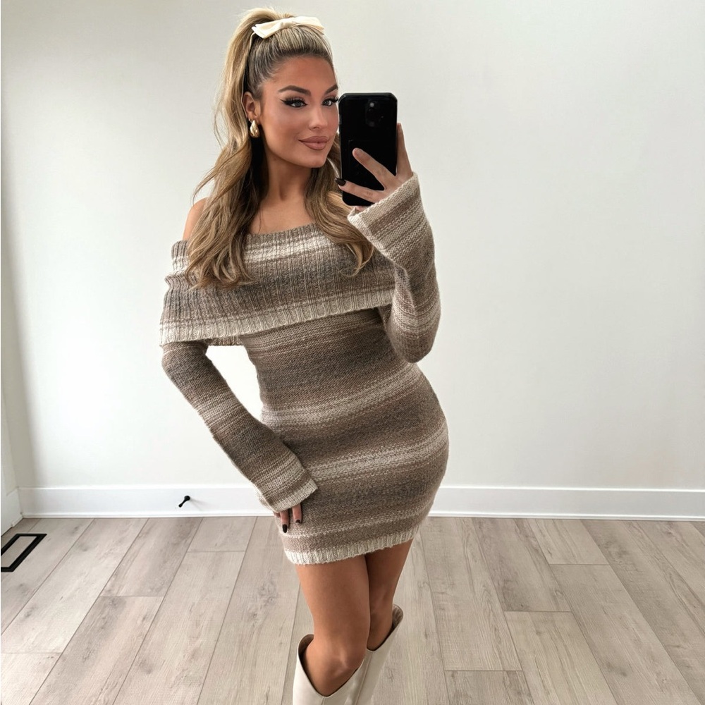Striped Off-Shoulder Knit Dress